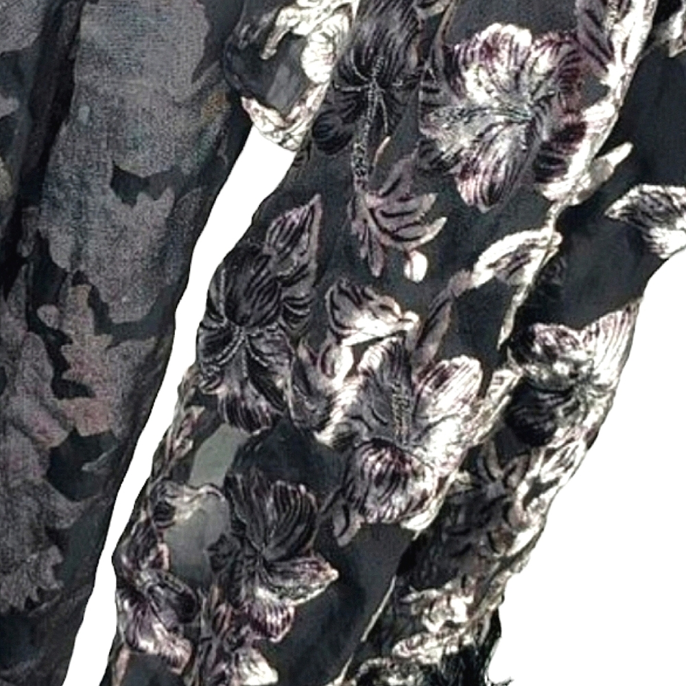 Formal scarf Black silver pure silk mesh chiffon rayon silver embroidery 170x50 - Picture 3 of 8
